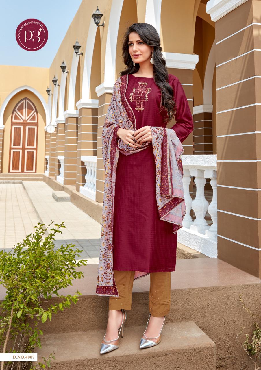P3 Malhar  Latest Fancy Festive Wear Viscose Silk chex Pattern with Embroidery work With Gotta Patti Hand Work With Full Inner 	Silk Kurti With Bottom Collection 
